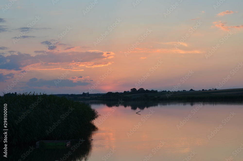 Sunset grass on river sunset landscape Sunset grass on river sunset landscape