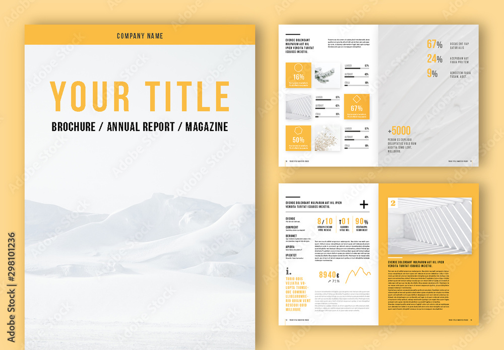 Annual Report Brochure Layout with Yellow Accents Stock Template ...