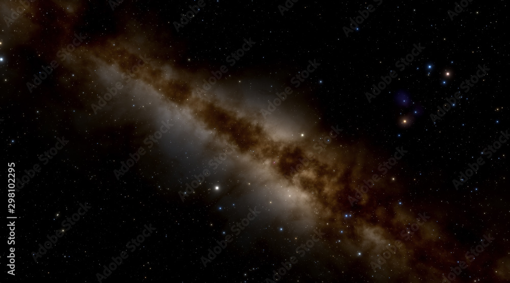 Fototapeta premium Billions of stars in the Milky Way galaxy. Bright center of the galaxy. Beautiful clusters of stars.