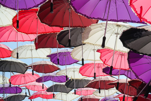 Colorful umbrellas above the street of Istanbul. Background colorful umbreallas. 