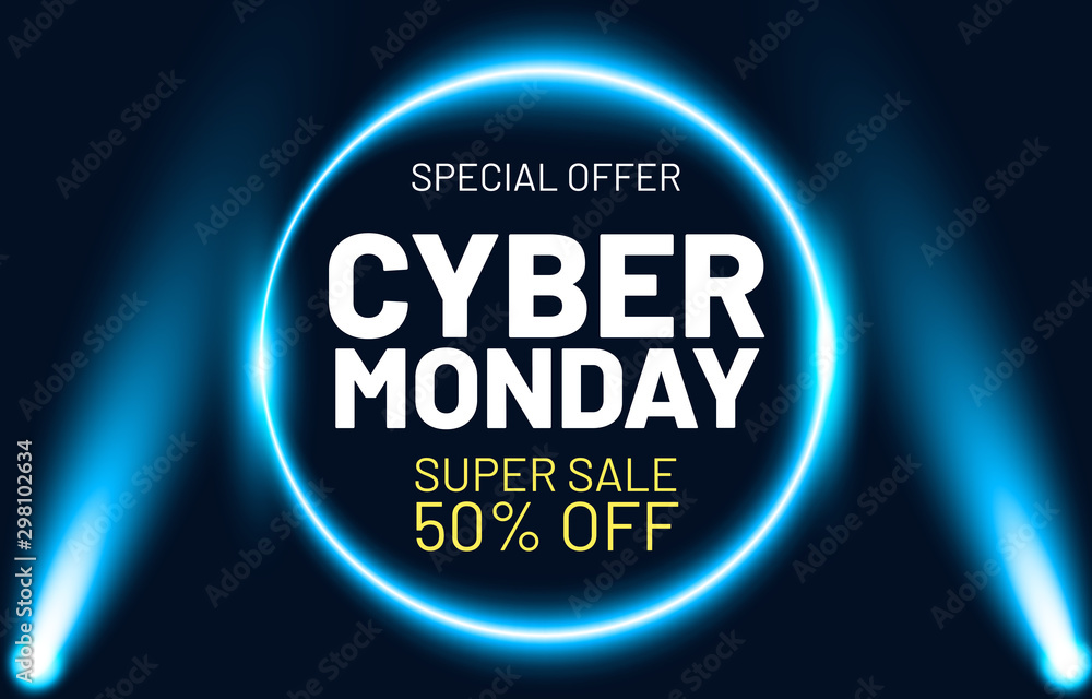 Cyber monday sale illustration. Sale banner template for promotion, advertising, social media, web banner Cyber monday sale illustration. Sale banner template for promotion, advertising, social media, web banner