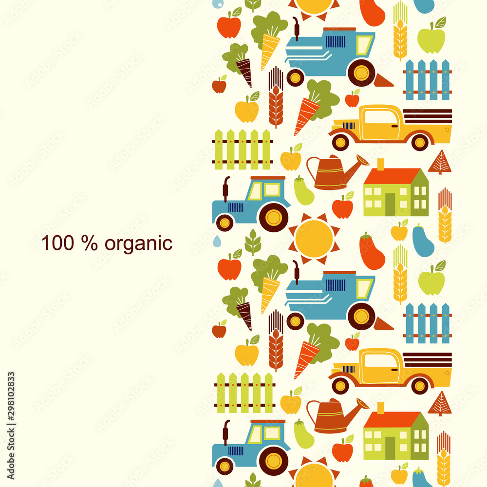 Colorful agriculture and gardening background. Garden market pattern. Organic agriculture and food background