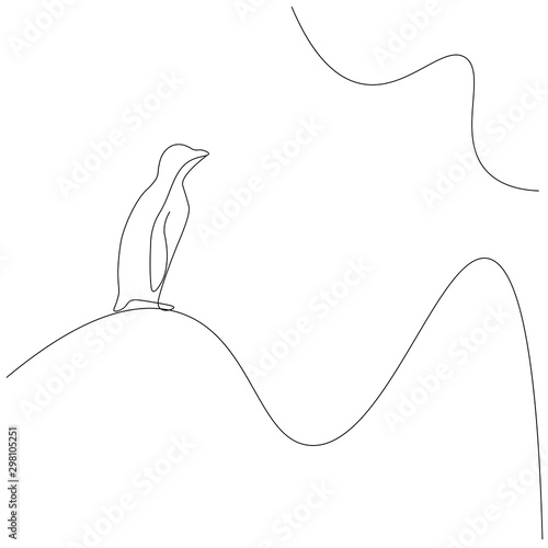Penguin silhouette, arctica landscapes line draw vector illustration