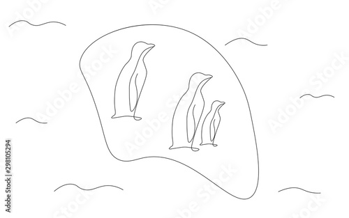 Penguin silhouette, arctic landscape, vector illustration