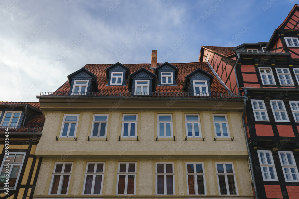 Ancient Traditional Buildings, Old Wood House and Windows in a Sunny Day, Quedlinburg, Germany