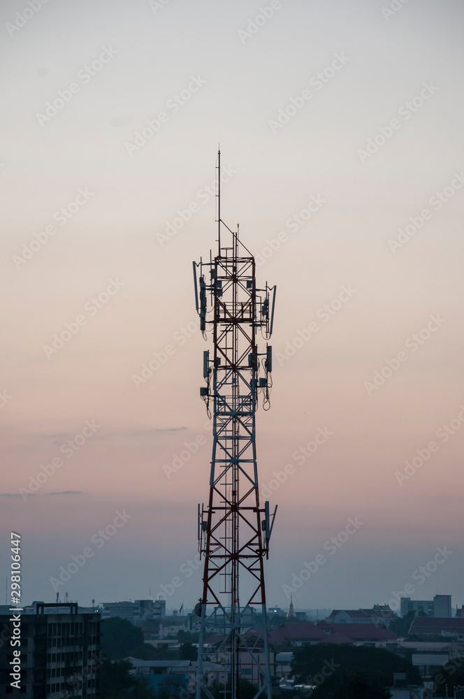 Signal tower during the beautiful sunset