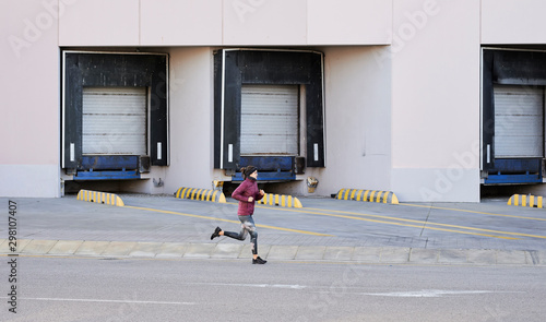 Runner industrial zone winter. photo