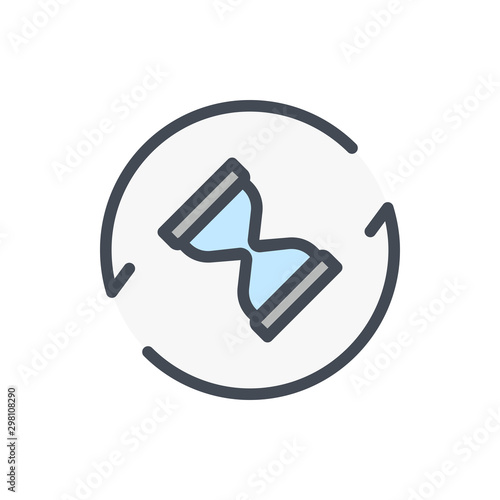 Repeat time color line icon. Clock with update arrow vector outline colorful sign.
