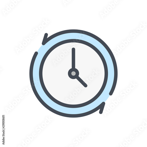 Update clock and watch color line icon. Turn back time vector outline colorful sign.