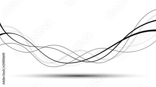 Abstract curved and wave black and grey lines on a white background and shadow