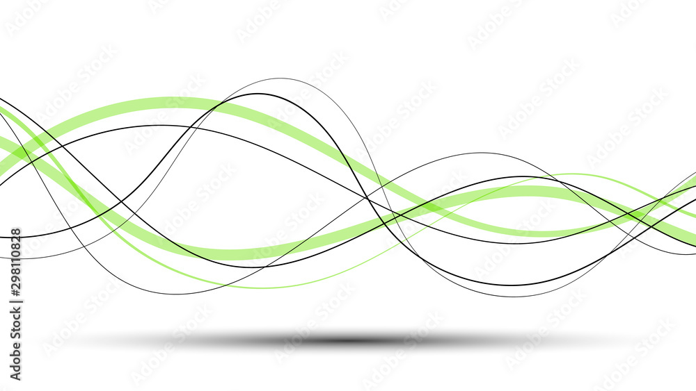 Abstract curved and wave black and green lines on a white background and shadow Abstract curved and wave black and green lines on a white background and shadow