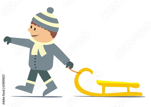 Boy with sled, vector illustration