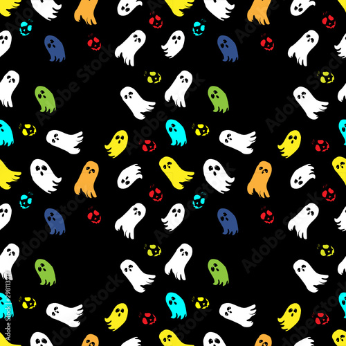 vector pattern with ghost, cloud boo. Funny ghost wallpaper for textile and fabric. Fashion halloween style. Colorful bright picture