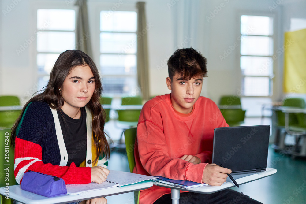 Teenage classmates sitting in the classroom