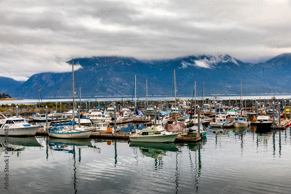 Harbor with Boats, Mountains, Clouds