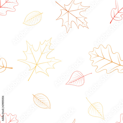 Autumn leaves seamless pattern. Outline illustration. Vector background