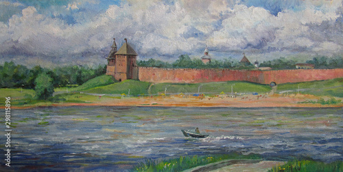 Quadro su tela Novgorod architecture, summer landscape. Russia, oil painting