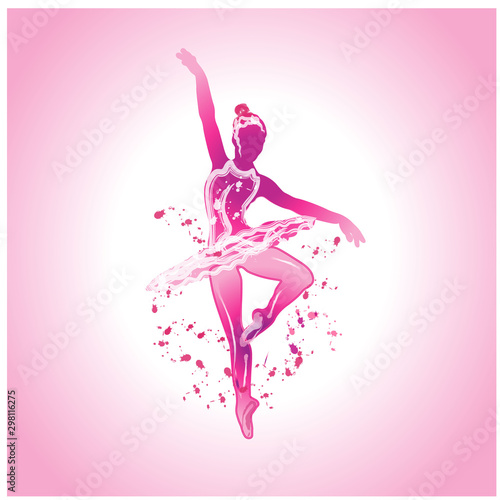 ballerina in dress on pink background
