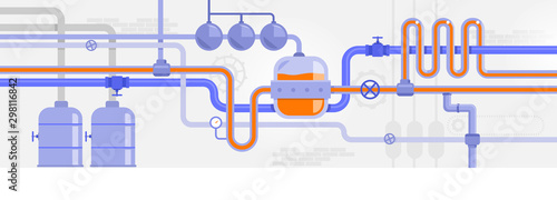 Background with tubes and pumps. Plant manufacturing process. Vector illustration 