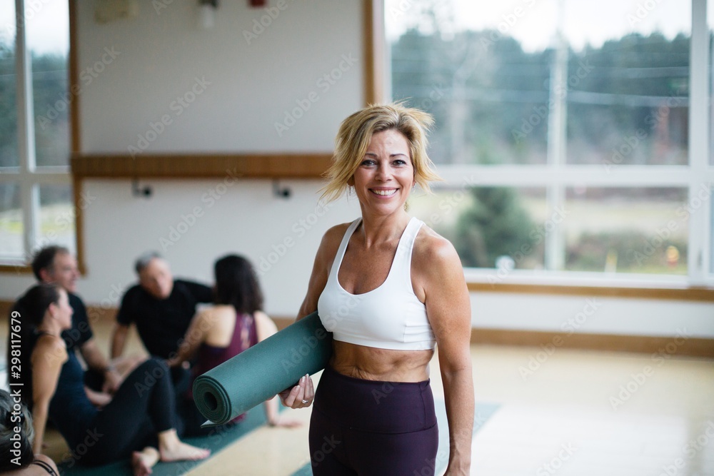 Mature, middle age yoga woman portrait. Mature, middle age yoga woman portrait.