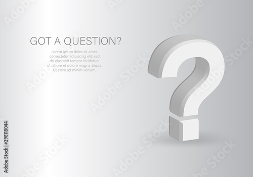 Three dimensional question sign isolated on white. Quiz or question and answer theme poster or banner, helpful faq, information board. Q and A icon. Demanded information symbol.