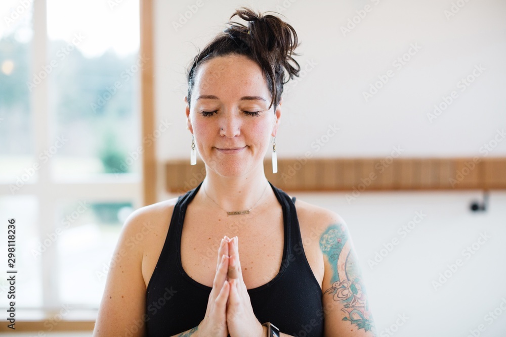 Yoga person in prayer pose Yoga person in prayer pose