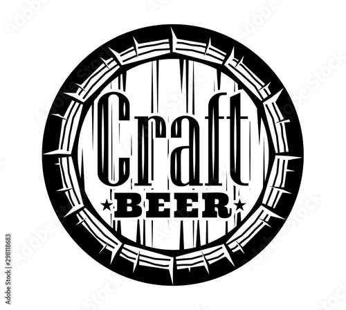 Vector monochrome illustration with inscription raft Beer on barrel