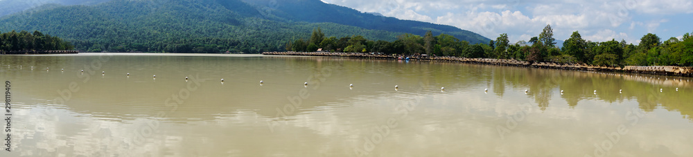 Panoramic view of Lake Huay Tung Tao in Chiang mai, Northern Thailand
