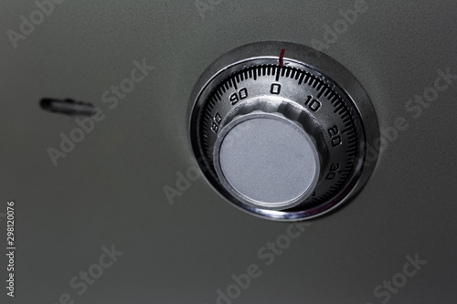 Close-up of mechanical code lock, of metal safe.