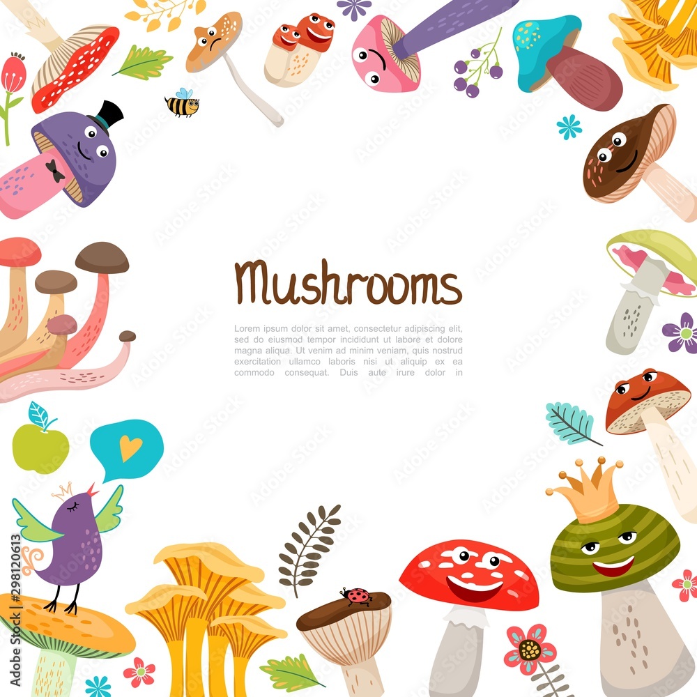 Flat Cute Forest Mushrooms Template Flat Cute Forest Mushrooms Template