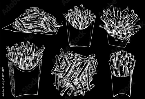 Graphical set of french fries isolated on white background,vector illustration,fast food