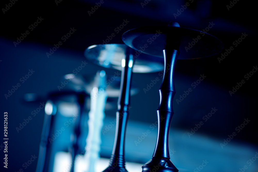 Hookah or shisha bar, dark black smoke background Hookah or shisha bar, dark black smoke background