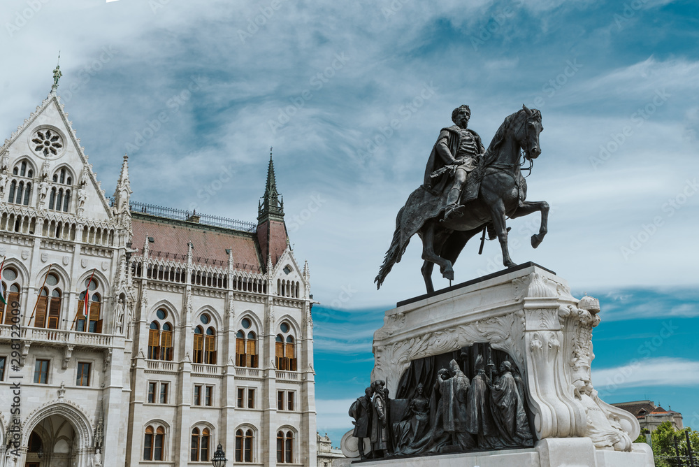 close up on Hungarian Parliament and Kossuth Lajos square