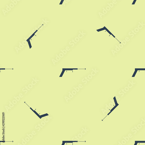 Blue Fishing harpoon icon isolated seamless pattern on yellow background. Fishery manufacturers for catching fish under water. Diving underwater equipment. Vector Illustration
