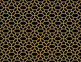 Abstract geometry pattern in Arabian style. Seamless vector background. Gold and black graphic ornament. Simple lattice graphic design