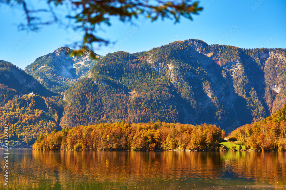 Hallstattersee near Obertraun. Beautiful Autumn in Salzkammergut region, Austria. Hallstattersee near Obertraun. Beautiful Autumn in Salzkammergut region, Austria.