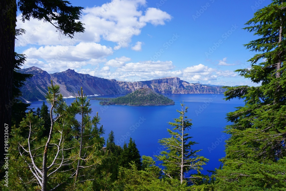 Depp Blue Lake and Mountains in Crater Lake National Park Oregon USA