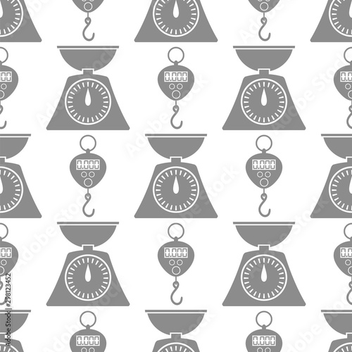 Grey Weighing Scales Icon Seamless Pattern Isolated on White Background.