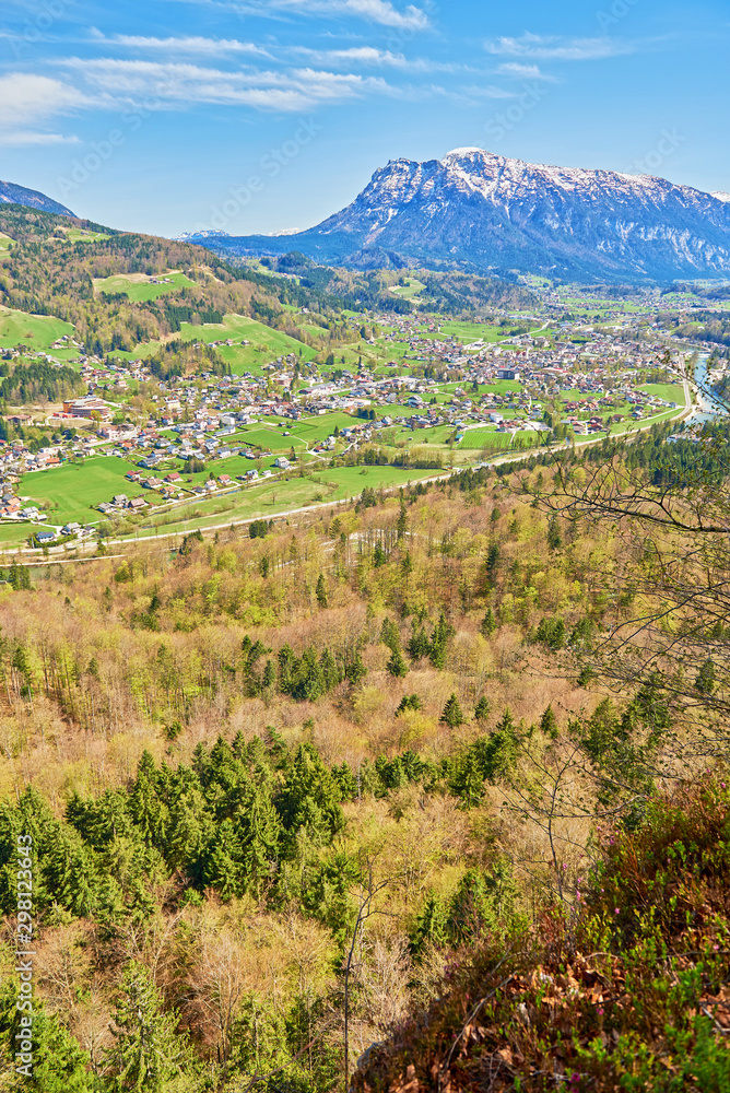 Beautiful view of the village Bad Goisern in Austria. The photo was taken in the spring.