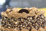 Delicious Sweet Yummy Birthday Chocolate Nuts Ice cream Cake Close Up