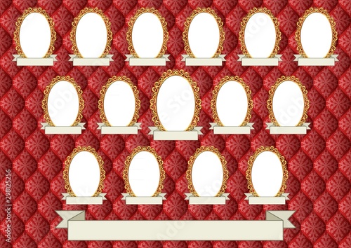 decorative background with fifteen frames for pictures, ornate vignette 