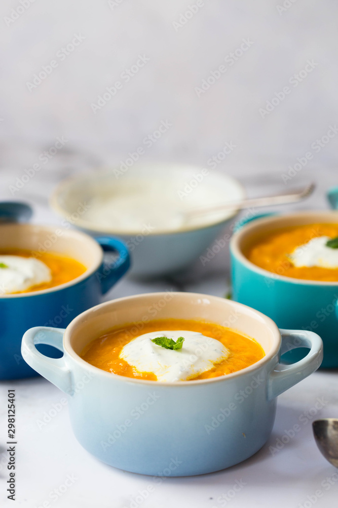 Carrot and ginger soup with raita Carrot and ginger soup with raita