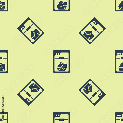 Blue 3D printer icon isolated seamless pattern on yellow background. Vector Illustration