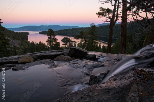 Calm evening and colorful sunset. View to the Tahoe Lake from Eagle Fall. © mikhail79spb