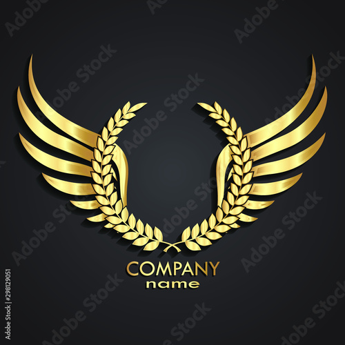 3d gold winged laurel wreath logo
