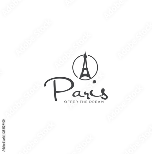 Eiffel Tower Logo Design Template Paris with a white background . Eifel tower Paris Logo Design silhouette Retro Hipster