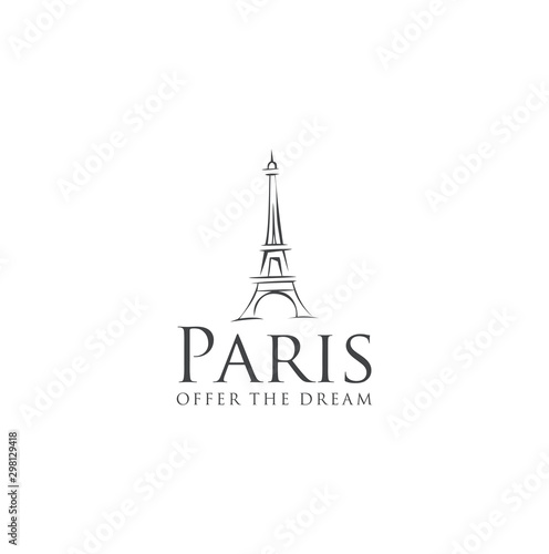 Eiffel Tower Logo Design Template Paris with a white background . Eifel tower Paris Logo Design silhouette Retro Hipster