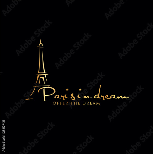 Eiffel Tower Logo Design Luxury Gold Template Paris with a black background . Eifel tower Paris Logo Design silhouette Retro Hipster	