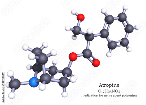 Atropine, treatment for nerve agent poisoning, as a molecular model photo