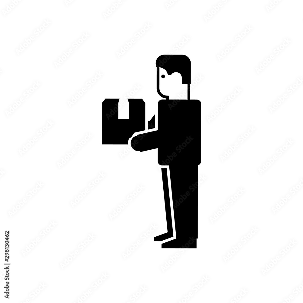delivery man rolling cardboard box cargo trolley pushcart courier carrying parcels on hand truck warehouse worker male cartoon character full length flat isolated delivery man rolling cardboard box cargo trolley pushcart courier carrying parcels on hand truck warehouse worker male cartoon character full length flat isolated